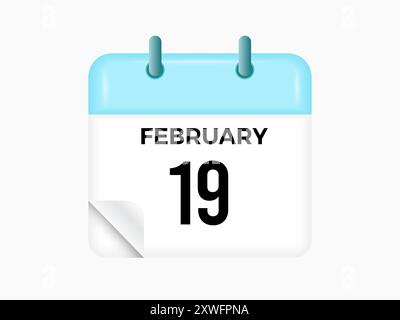 February 19 - calendar and Time planner. Daily Calendar Icon reminder. Vector Illustration. Stock Vector