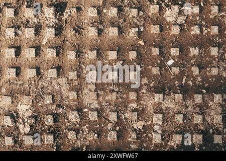 Old worn dirty tactile concrete sidewalk flooring texture, top view Stock Photo