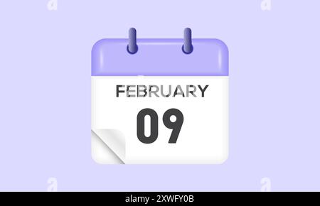 February 9 - calendar and Time planner. Daily Calendar Icon reminder. Vector Illustration. Stock Vector