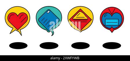 Colorful Speech Bubbles with Different Shapes and Symbols Stock Vector