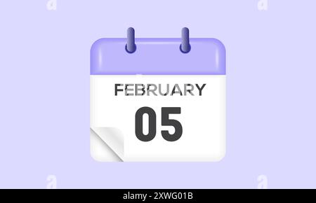 February 5 - calendar and Time planner. Daily Calendar Icon reminder. Vector Illustration. Stock Vector