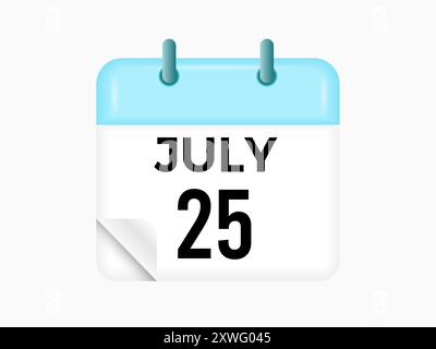 July 25 - calendar and Time planner. Daily Calendar Icon reminder. Vector Illustration. Stock Vector