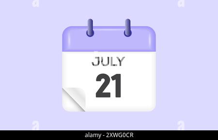 July 21 - calendar and Time planner. Daily Calendar Icon reminder. Vector Illustration. Stock Vector