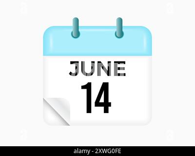 June 14 - calendar and Time planner. Daily Calendar Icon reminder. Vector Illustration. Stock Vector