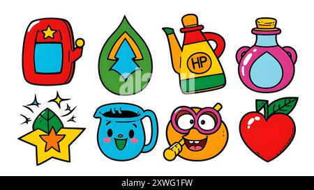 Cute Cartoon Game Items and Icons Stock Vector