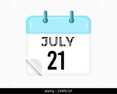 July 21 - calendar and Time planner. Daily Calendar Icon reminder. Vector Illustration. Stock Vector