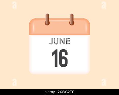 June 16 - calendar and Time planner. Daily Calendar Icon reminder. Vector Illustration. Stock Vector