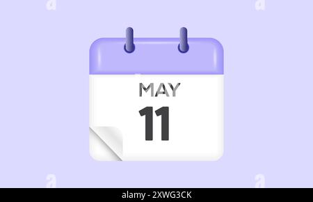 May 11 - calendar and Time planner. Daily Calendar Icon reminder. Vector Illustration. Stock Vector