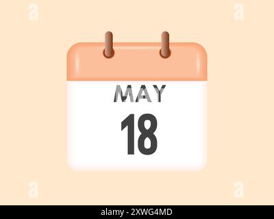 May 18 - calendar and Time planner. Daily Calendar Icon reminder. Vector Illustration. Stock Vector