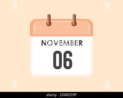 November 6 - calendar and Time planner. Daily Calendar Icon reminder. Vector Illustration. Stock Vector