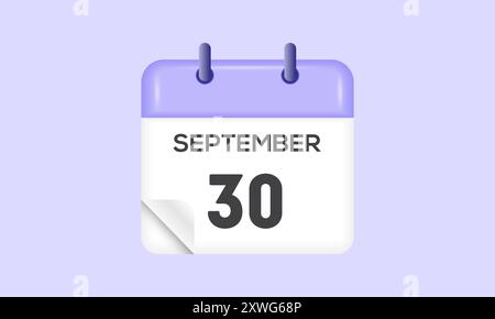 September 30 - calendar and Time planner. Daily Calendar Icon reminder. Vector Illustration. Stock Vector