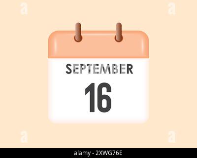 September 16 - calendar and Time planner. Daily Calendar Icon reminder. Vector Illustration. Stock Vector