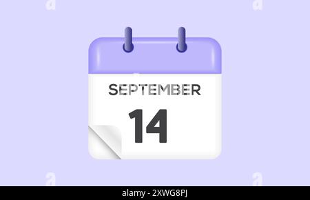 September 14 - calendar and Time planner. Daily Calendar Icon reminder. Vector Illustration. Stock Vector