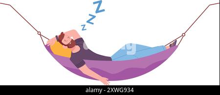 Man sleep in hammock color icon. Relaxation symbol isolated on white background Stock Vector