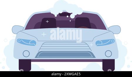 Car with cleaning foam front view. Professional auto wash isolated on white background Stock Vector