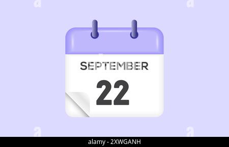 September 22 - calendar and Time planner. Daily Calendar Icon reminder. Vector Illustration. Stock Vector