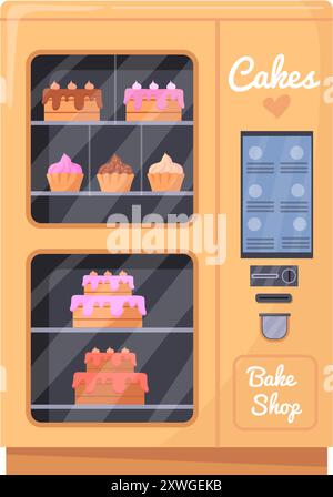 Cake kiosk. Cartoon sweet food vending machine isolated on white background Stock Vector
