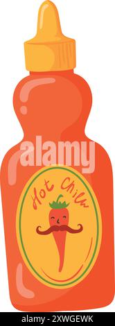 Hot chili bottle. Red sauce cartoon icon isolated on white background Stock Vector