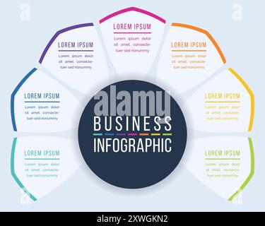 7 Options Infographic circle design 7 steps, objects, elements or options information business infographic template Stock Vector