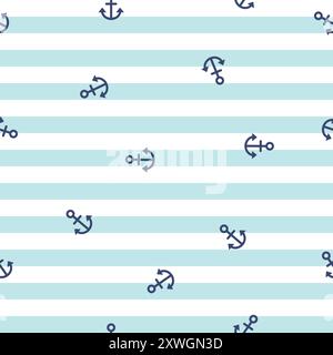 Seamless anchor pattern on navy white and blue background Stock Vector