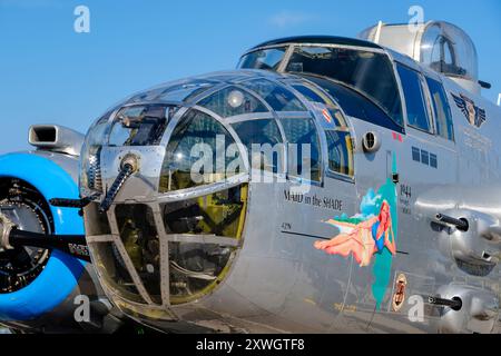 Commemorative Air Force 1944 B-25J, North American B-25 Mitchell World War II medium bomber plane, B25 fighter airplane, Maid in the Shade, USAF Stock Photo
