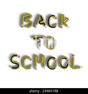 Back to school with pencils isolated on white background. 3d illustration. Stock Photo