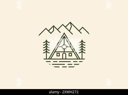 logo villa with mountain. Nature, Botanical, modern, minimalist logo design. Editable color Stock Vector