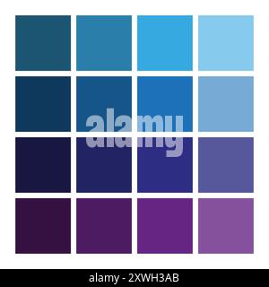 Blue gradient palette. Square color blocks. Simple grid layout. Cool tone variation. Stock Vector