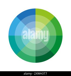 Color wheel illustration. Circular gradient palette. Green and blue tones. Abstract color spectrum. Stock Vector