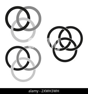 Abstract geometric circles. Interlocking black rings. Vector minimalist design. Grey monochrome theme. Stock Vector