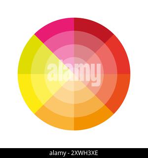 Color wheel illustration. Warm gradient tones. Circular segmented design. Vivid hues blend. Stock Vector
