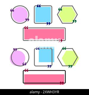 Colorful quote frames. Geometric shapes set. Speech bubble borders. Vector text placeholders. Stock Vector