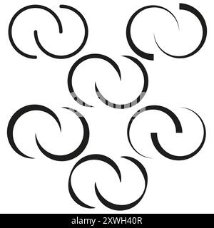 Abstract circular icons. Rotational loop shapes. Black swirl elements. Vector geometric symbols. Stock Vector
