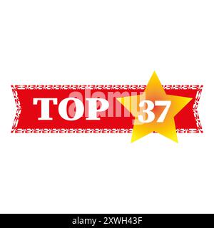Top thirty seven banner. Bold 37 number. Yellow star accent. Red background. Stock Vector