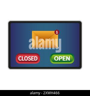 Email notification icon. Closed and open buttons. New message alert. Digital interface design. Stock Vector