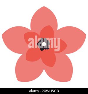 A simple, stylized red flower with a dark center and five petals, set against a plain background, showcasing minimalist botanical art. Stock Vector