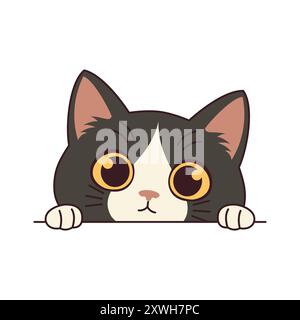 Cute Curious Gray Cat Kitten Cartoon Character Hiding while Peeking Stock Vector