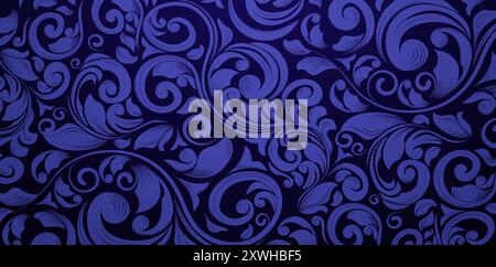 seamless pattern with swirls dark blue colors floral ornamental designs Can be used for wallpaper, pattern fills, web pages backgrounds Stock Vector