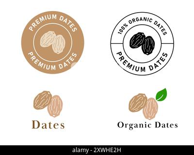 date fruit ingredient tropical nature healthy food condiment flavor label design icon logo Stock Vector
