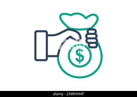 Corruption icon. line icon style. hand holding money bag. icon related to law and justice. law elements vector illustration Stock Vector