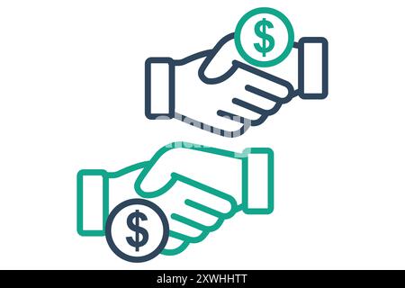 Corruption icon. line icon style. handshake with dollar. icon related to law and justice. law elements vector illustration Stock Vector