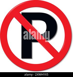 No parking red sign isolated on white background. Vector illustration. Stock Vector