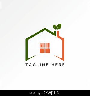 Logo design graphic concept abstract creative premium vector stock simple line home with chimney leaves. Related green house environmentally friendly Stock Vector