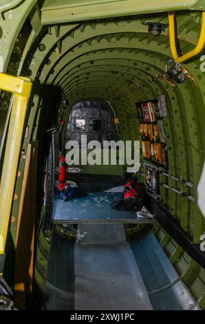 Canadian Warplane Heritage Museum Avro Lancaster FM213, known as the Mynarski Lancaster. Inside fuselage towards rear gun turret Stock Photo