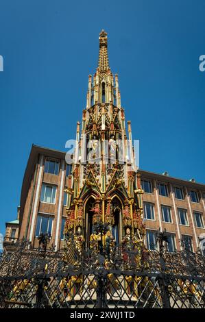 The Beautiful Fountain, Schöner Brunnen in Nuremberg's main market, Historical landmark in Nuremberg, Bavaria, Germany Stock Photo