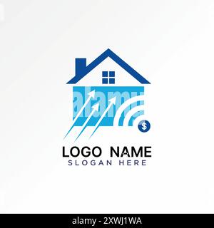 Logo design graphic concept abstract creative premium vector stock line roof house router wifi arrow. Related to home property house cloud data tech Stock Vector