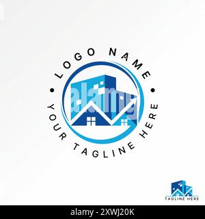 Logo design graphic concept abstract creative premium vector stock arrow trading roof house tech building circle swoosh for home property agent loan Stock Vector