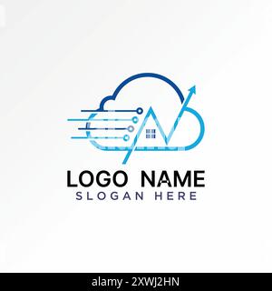Logo design graphic concept abstract creative premium vector stock cloud roof house arrow tranding company Related home property house data technology Stock Vector