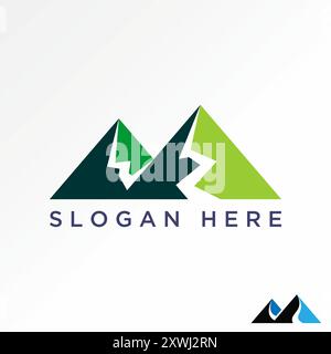 Logo design graphic concept abstract creative premium vector stock simple two mountains with river road side shadow. Related landscape view adventure Stock Vector