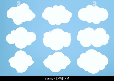white clouds object used in cloud concepts, clouds element, clouds caroon style, in a flat design. White cloud collection Stock Vector
